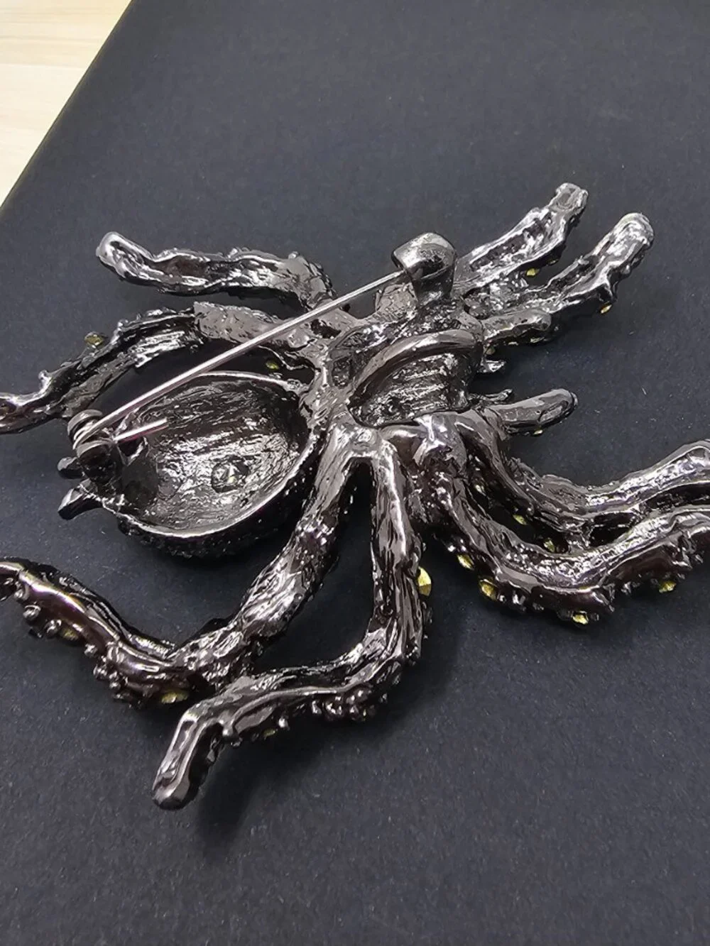 Large Spider Brooch Pendant Sapphire-Blue Rhinestones